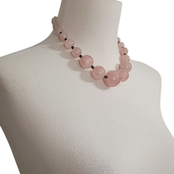 Vtg Rose Quartz Beaded Necklace Chunky Graduated Pale Pink Art Deco Victorian - Picture 15 of 16